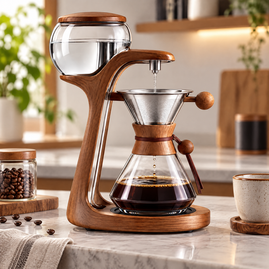 ☕ THYORIOM® Wooden Slow Drip Coffee Brewer – 600ml Glass Set