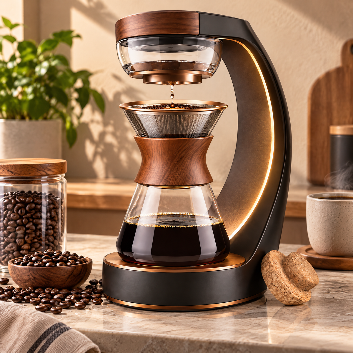 🪵 THYORIOM® Artisan Glass & Wood Drip Coffee Maker – 600ml
