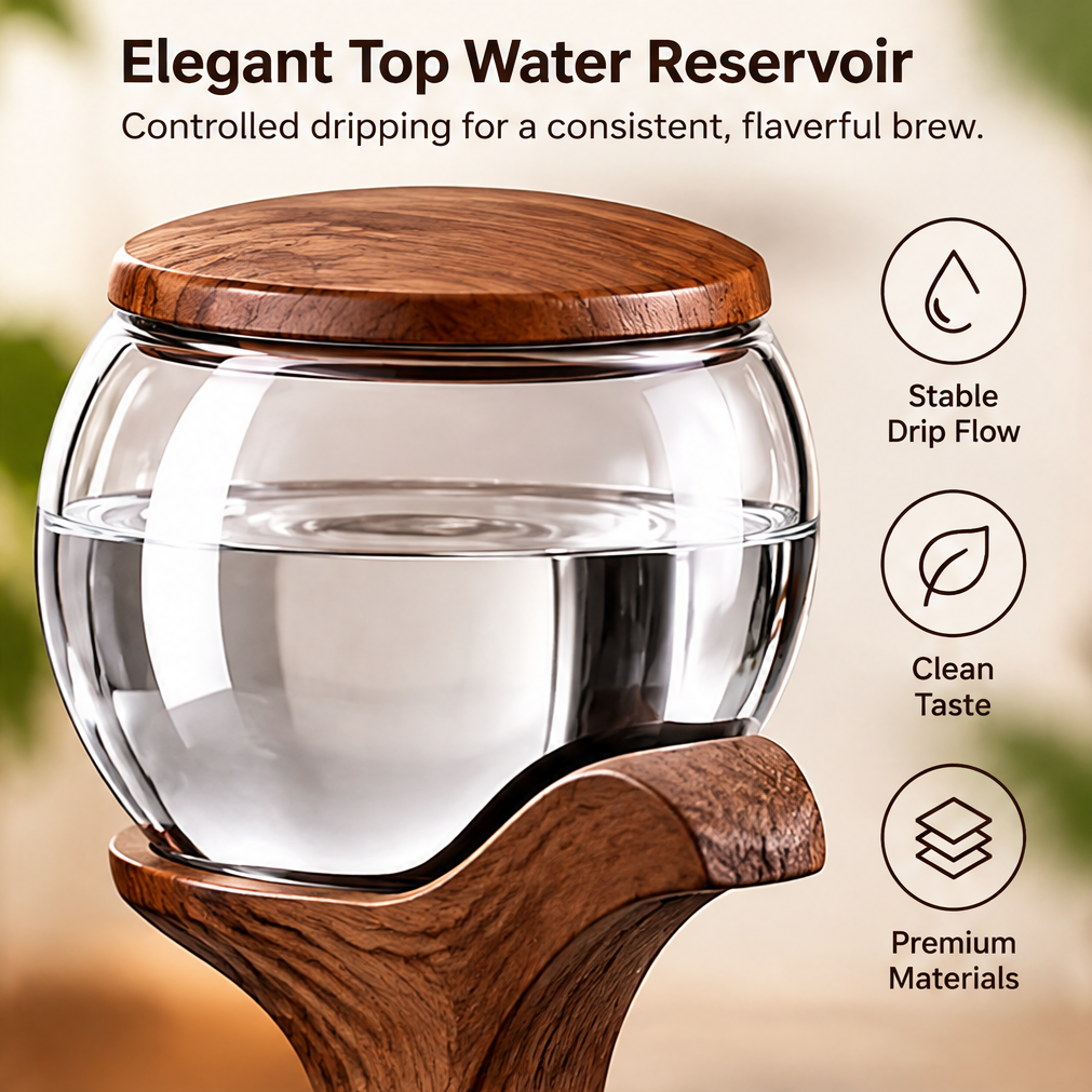 ☕ THYORIOM® Wooden Slow Drip Coffee Brewer – 600ml Glass Set