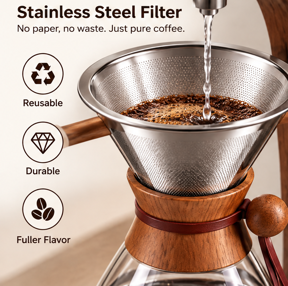 ☕ THYORIOM® Wooden Slow Drip Coffee Brewer – 600ml Glass Set