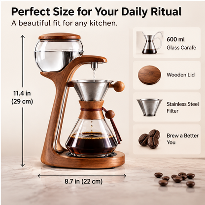 ☕ THYORIOM® Wooden Slow Drip Coffee Brewer – 600ml Glass Set