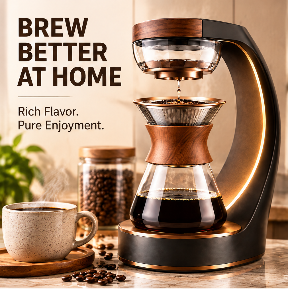 🪵 THYORIOM® Artisan Glass & Wood Drip Coffee Maker – 600ml