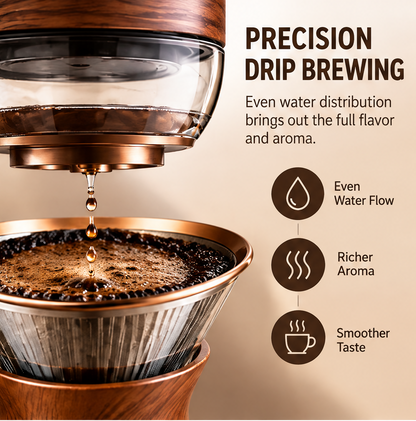 🪵 THYORIOM® Artisan Glass & Wood Drip Coffee Maker – 600ml