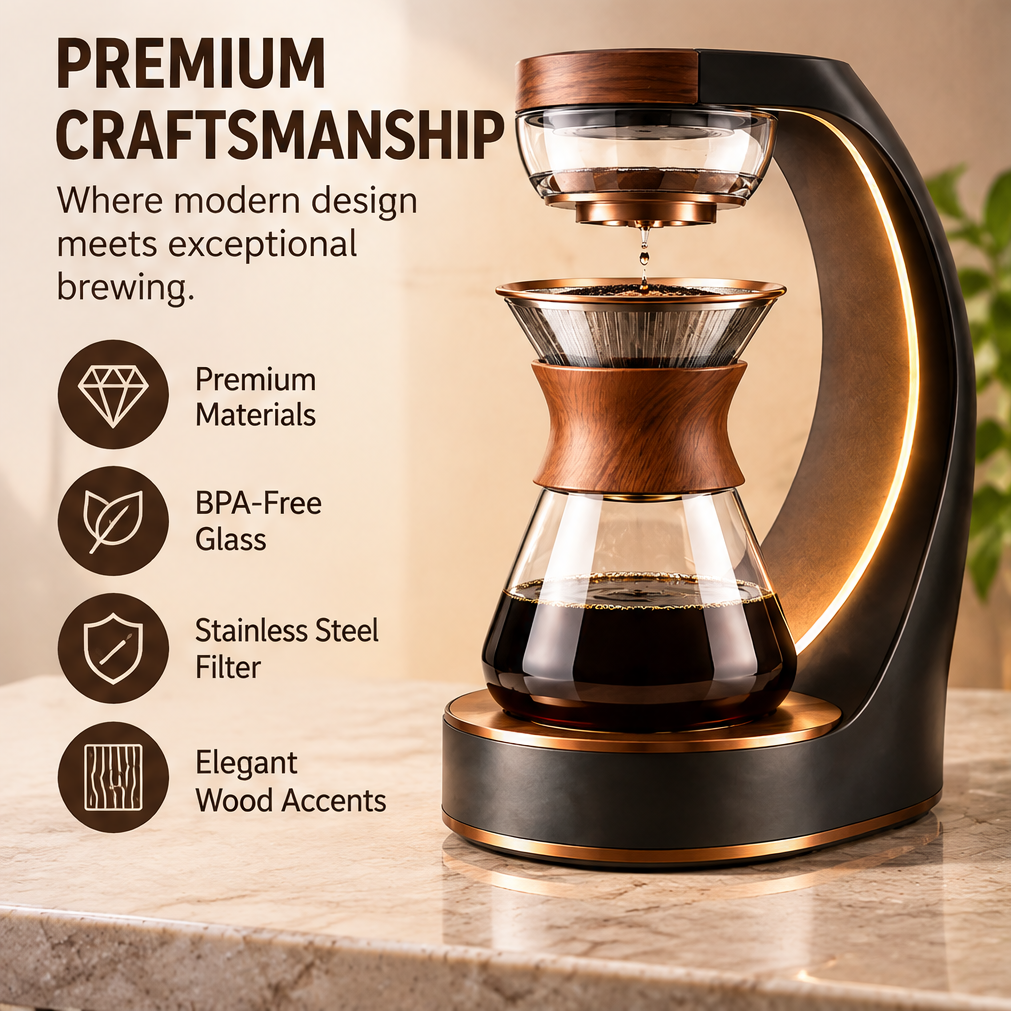 🪵 THYORIOM® Artisan Glass & Wood Drip Coffee Maker – 600ml