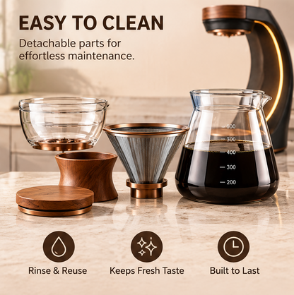 🪵 THYORIOM® Artisan Glass & Wood Drip Coffee Maker – 600ml