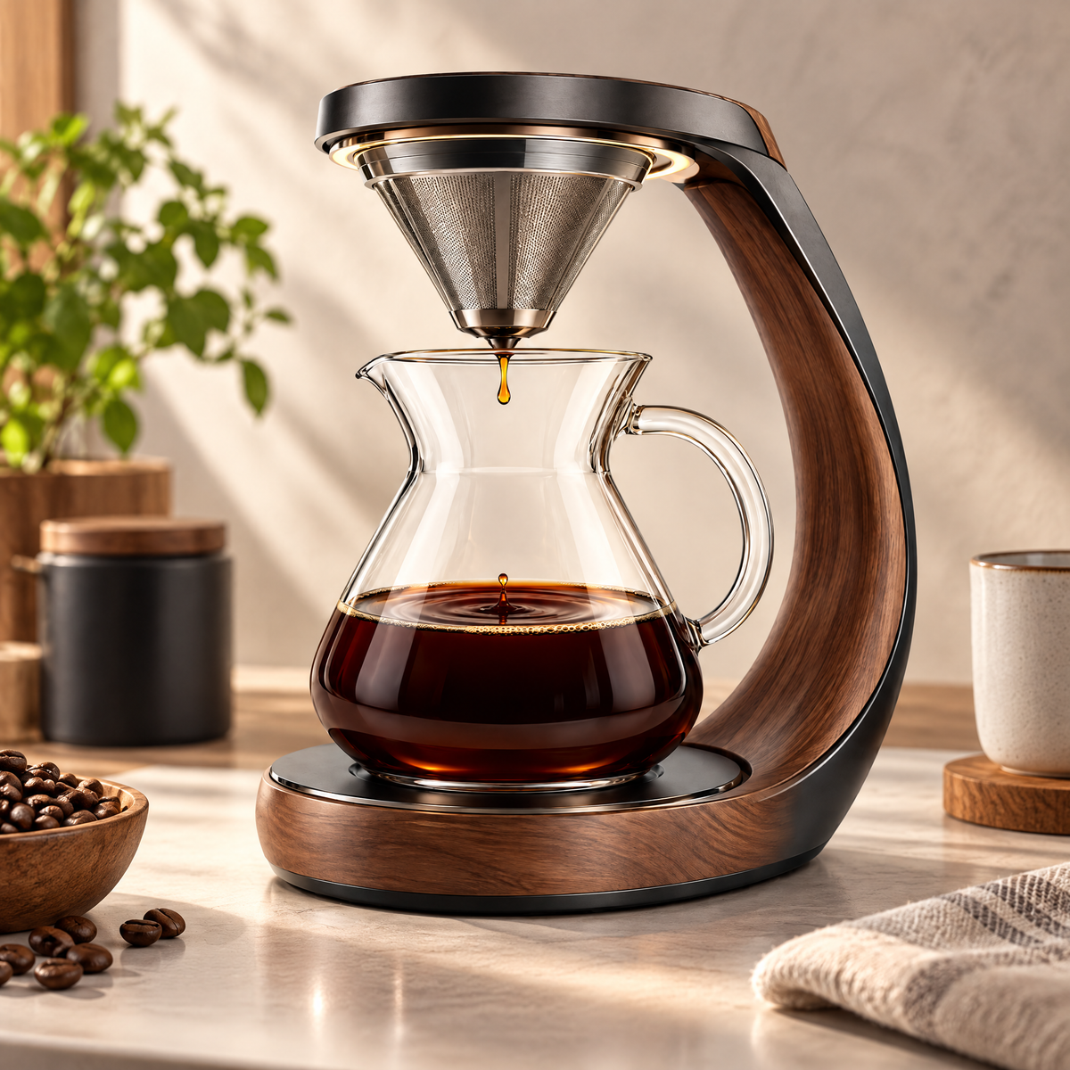 💎 THYORIOM® Metal & Wood Pour-Over Coffee Maker
