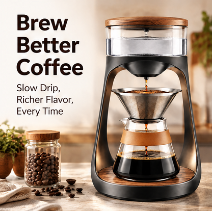 ♨️ THYORIOM® Glass & Wood Slow Drip Coffee Tower – 600ml