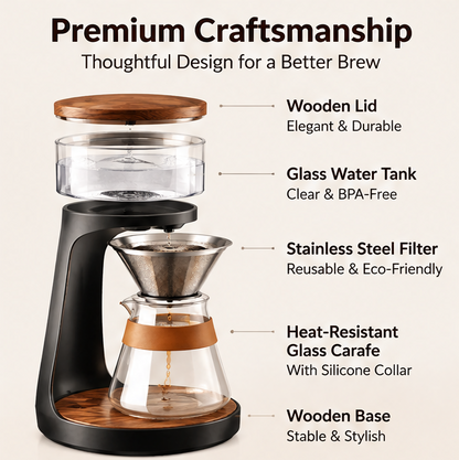 ♨️ THYORIOM® Glass & Wood Slow Drip Coffee Tower – 600ml