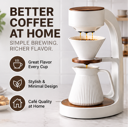 🏺 THYORIOM® Ceramic Pour-Over Coffee Maker with Wood Accents
