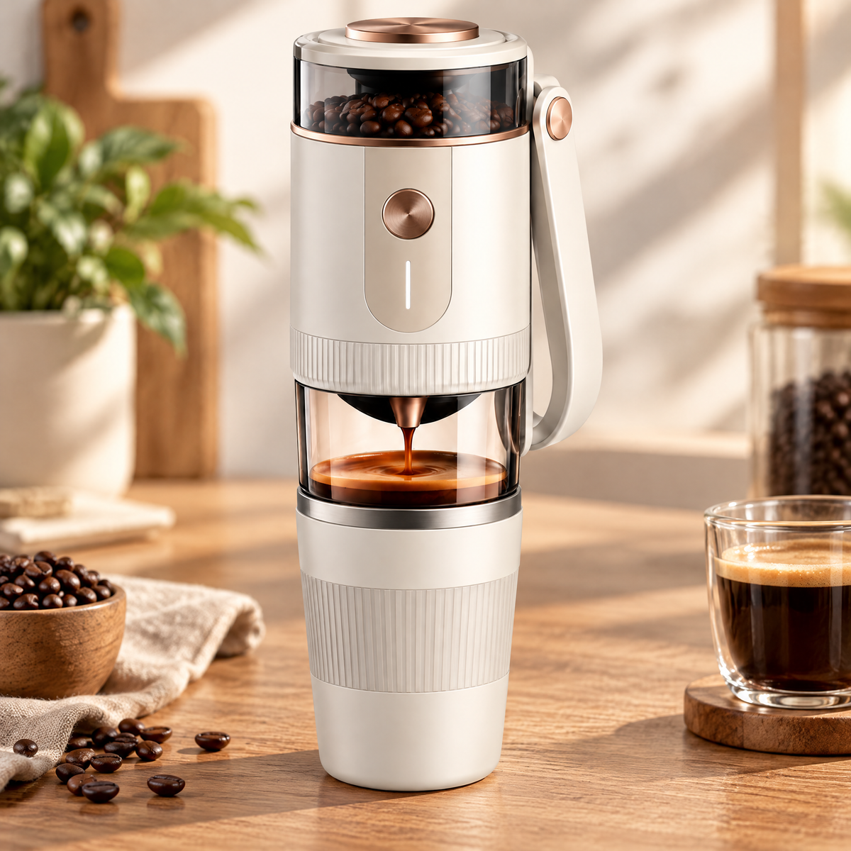 🏕️ THYORIOM® NomadBrew Portable Coffee Maker with Burr Grinder