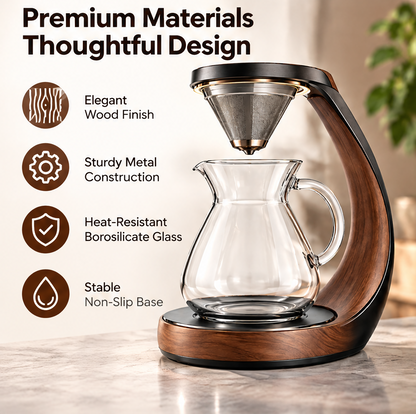 💎 THYORIOM® Metal & Wood Pour-Over Coffee Maker