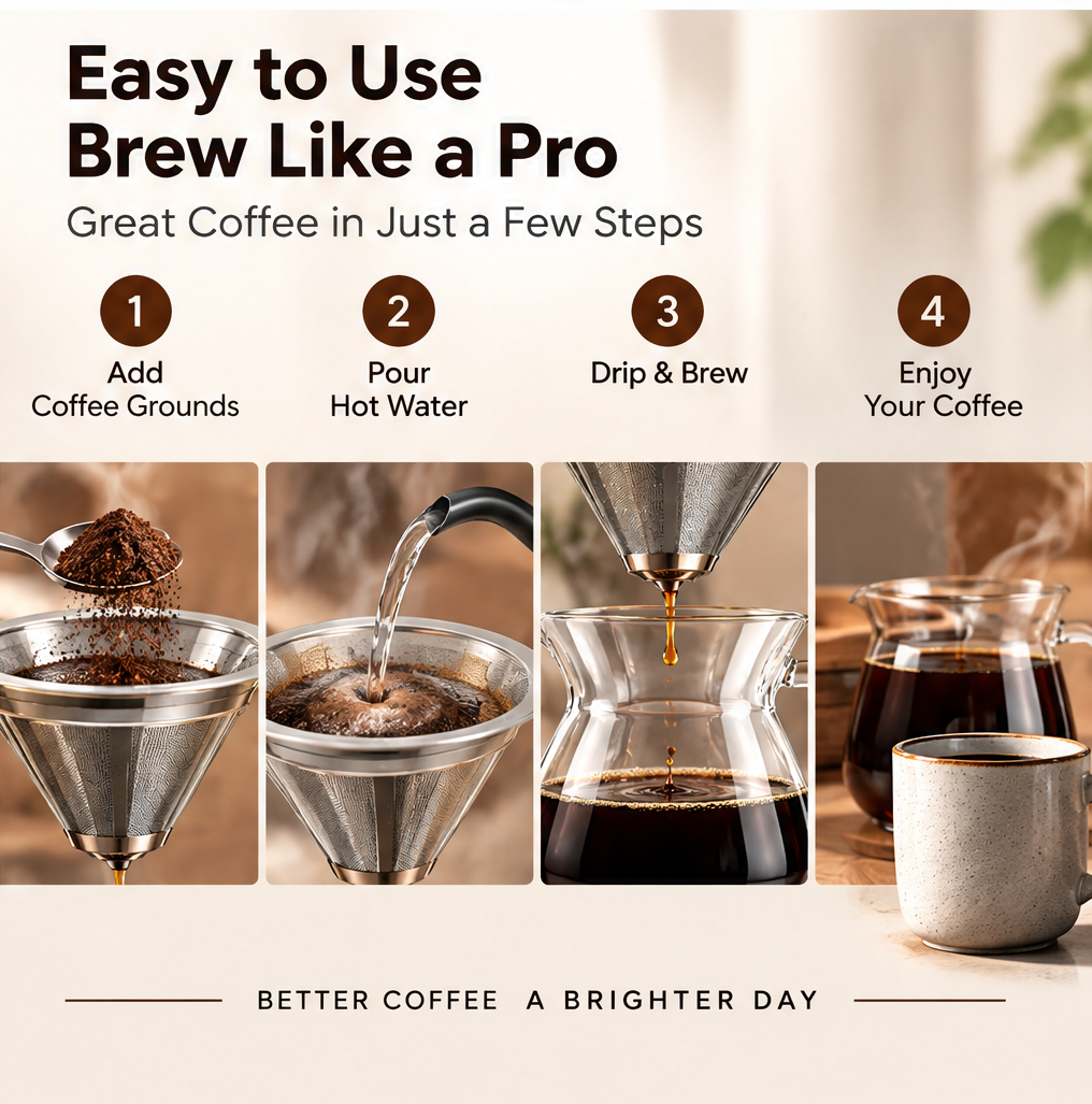 💎 THYORIOM® Metal & Wood Pour-Over Coffee Maker
