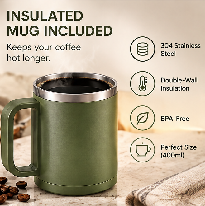 🌿 THYORIOM® Sage Green Drip Coffee Maker – 800ml