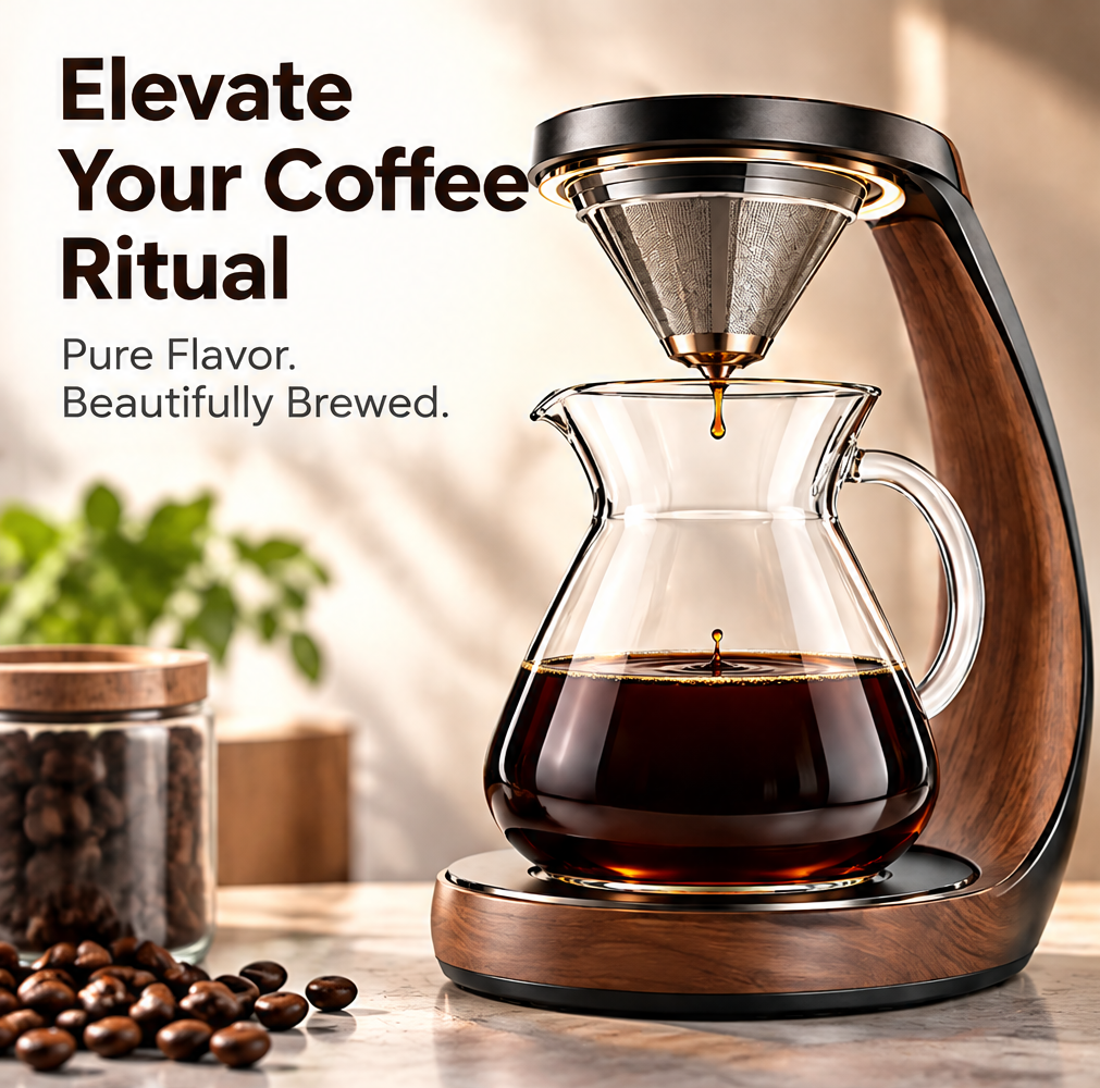 💎 THYORIOM® Metal & Wood Pour-Over Coffee Maker