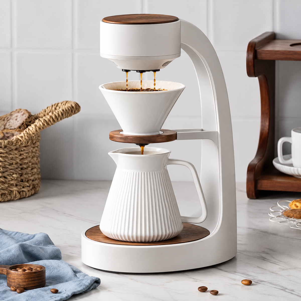 🏺 THYORIOM® Ceramic Pour-Over Coffee Maker with Wood Accents