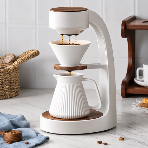 🏺 THYORIOM® Ceramic Pour-Over Coffee Maker with Wood Accents